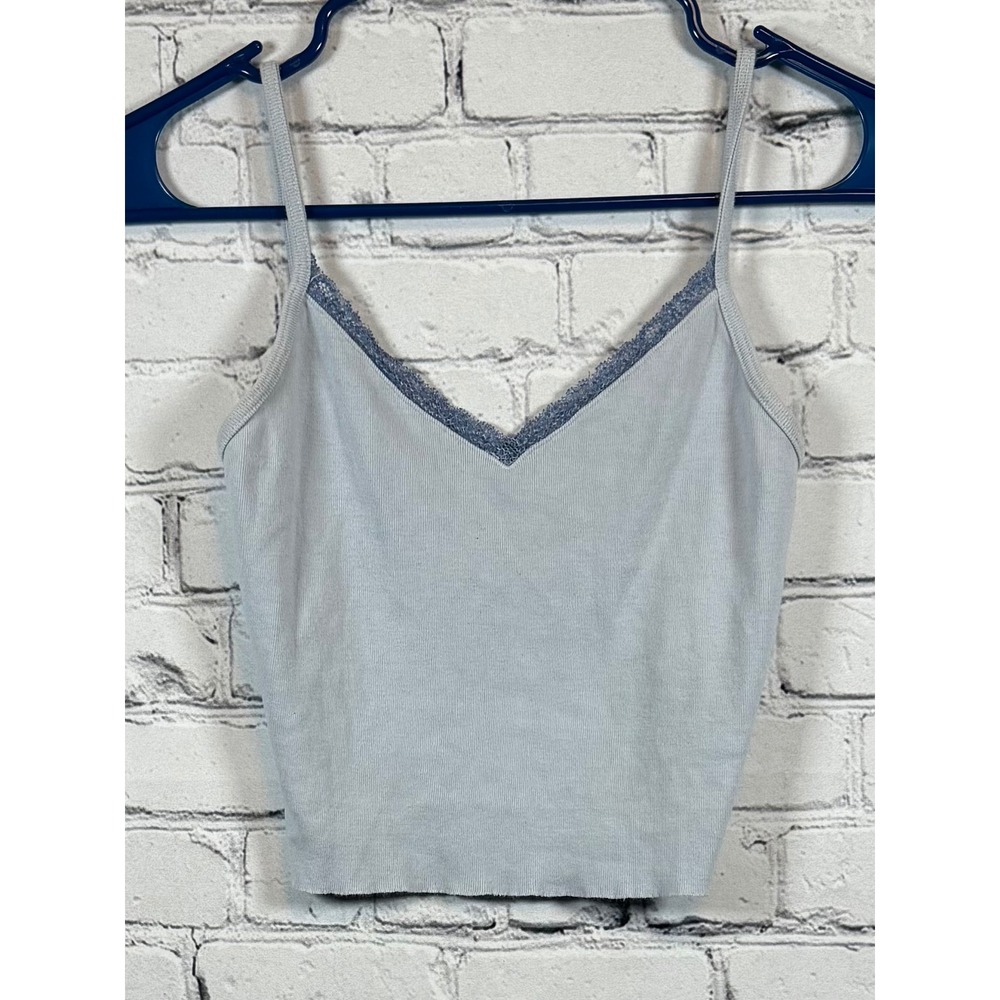 Brandy Melville Tank Top‎ Cami Lace Trim Cropped Cotton Blue One Size